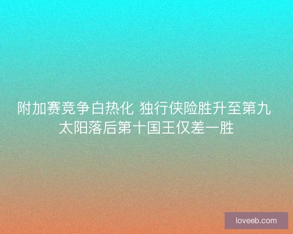 附加赛竞争白热化 独行侠险胜升至第九 太阳落后第十国王仅差一胜